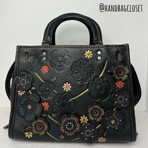 COACH 1941 TOOLED TEA ROSE TEAROSE WILLOW METAL AND LEATHER ROGUE 25 RARE BAG - Picture 9 of 16